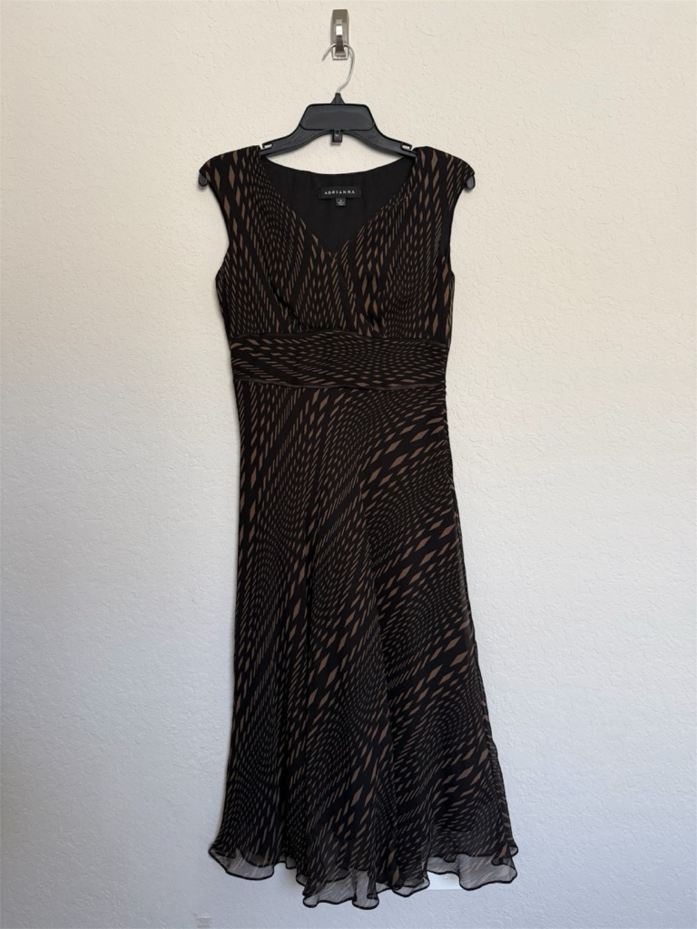 Vintage Adrianna Black Tan Silk Babydoll Slip Midi Dress Sz 6 Whimsigoth Witchy